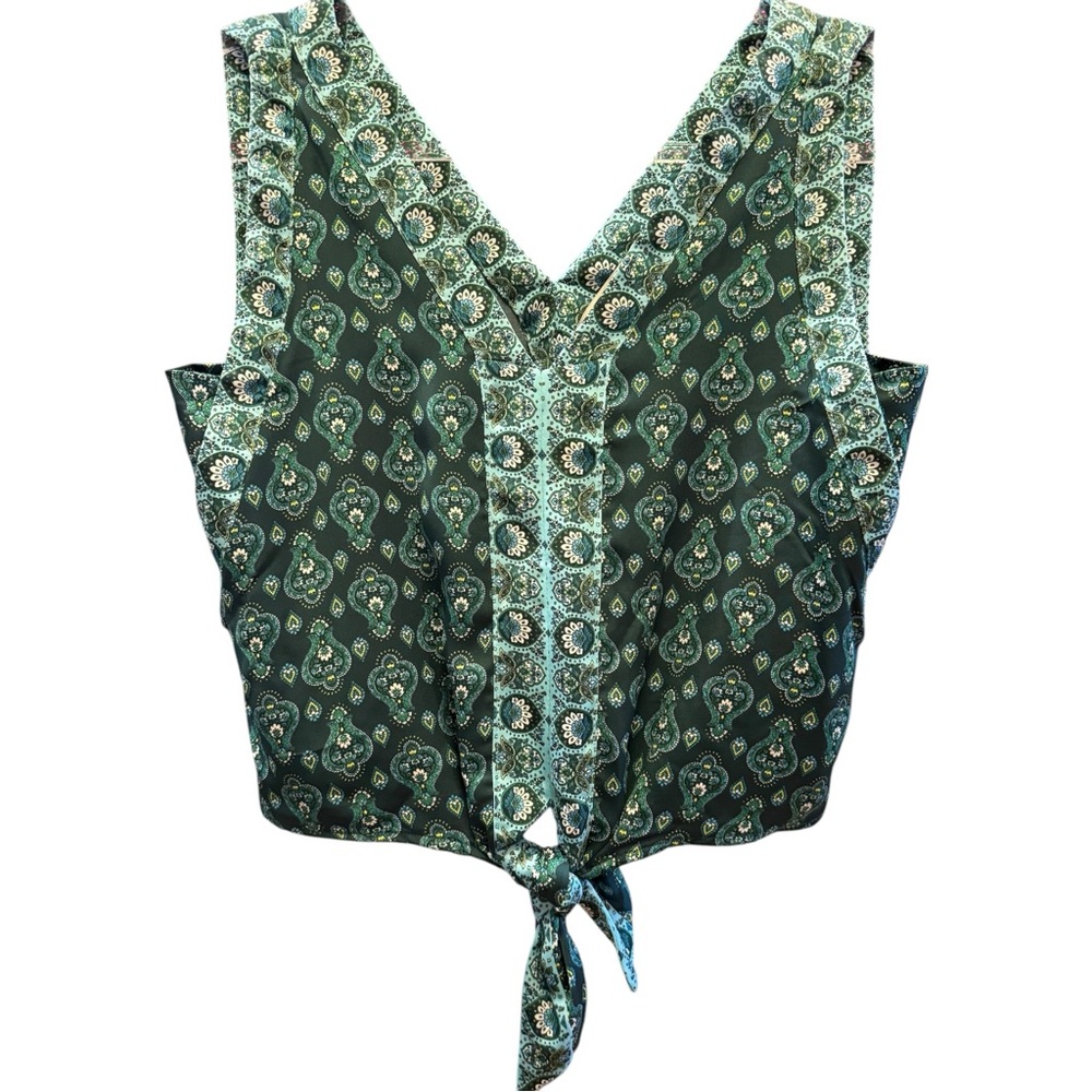 Loft Set Medallion Border Floral Sleeveless Tie Top & Wide Leg Pants Set XS /‎ S - Picture 6 of 9
